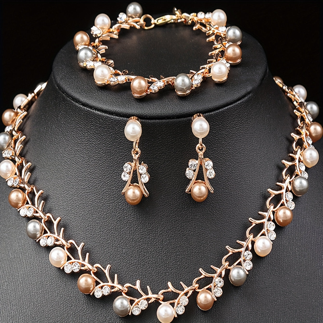 Women’s Jewelry Set Faux Pearl Silver-Plated Necklace Bracelet Earrings for Weddings Parties