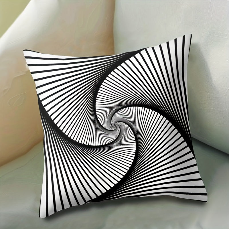 Contemporary Geometric Throw Pillow Cover 44.96x44.96 cm Black White Striped Dotted Grid