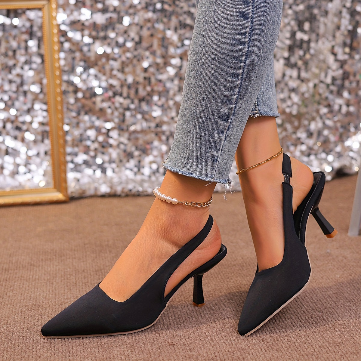 Women's Fashion Solid Color Ankle Strap High Heels Open Toe Pumps