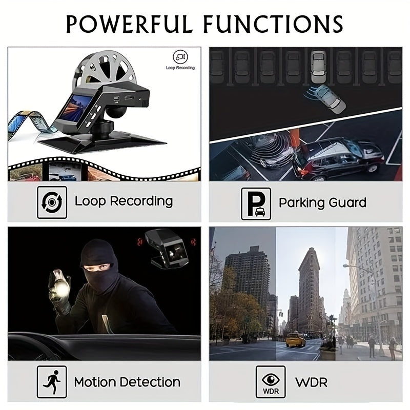 Cámara de tablero Full HD 1080P Grabadora de video para coche WDR 170° Gran angular con visión nocturna