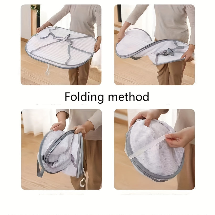 Foldable Mesh Drying Rack with Zipper 3-Tier Multi-Functional Hanging Laundry Organizer