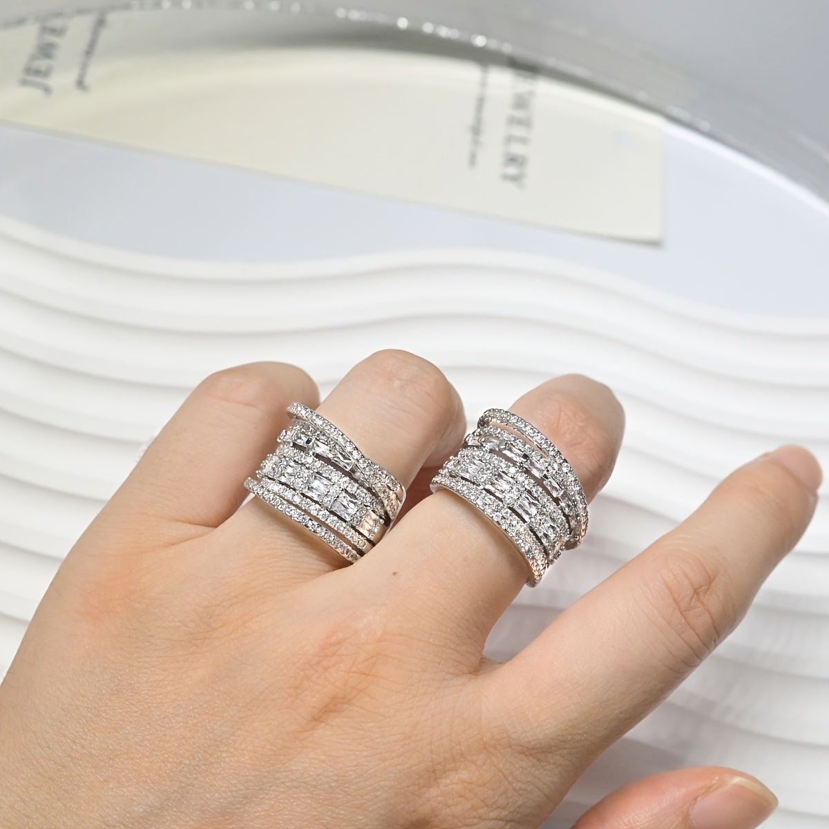 Unisex Zirconia Wide Hollow Copper Ring for Weddings and Occasions