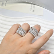 Unisex Zirconia Wide Hollow Copper Ring for Weddings and Occasions