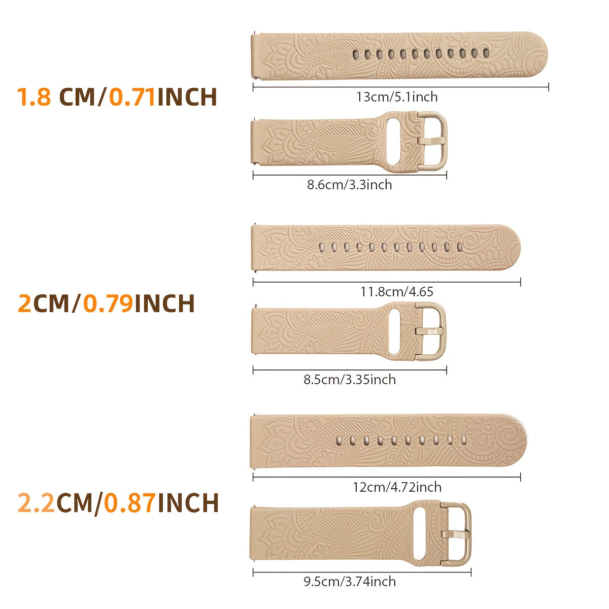 Engraved Floral Print Silicone Watch Band 1.78cm Wide Flexible Durable Replacement Strap