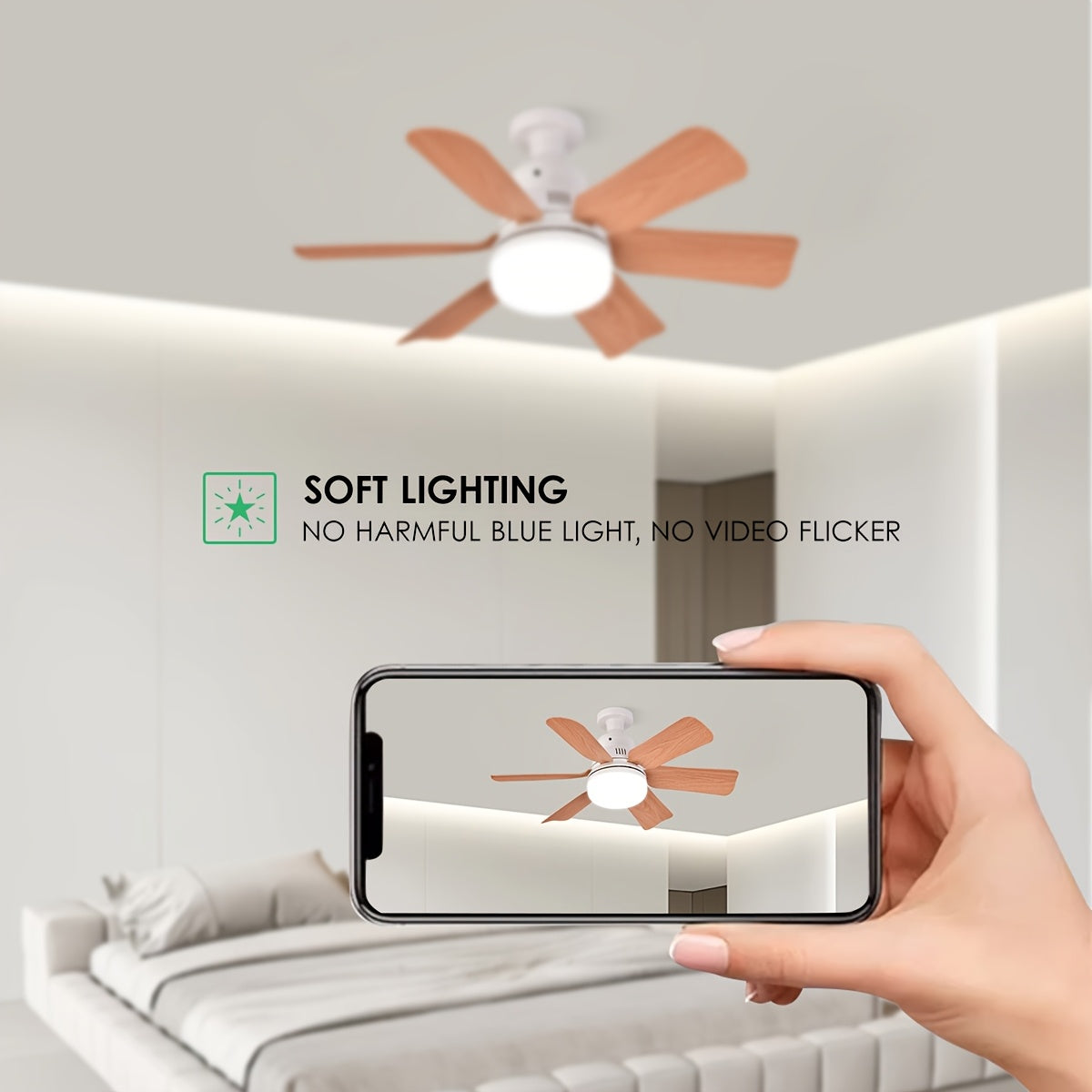 Square Ceiling Fan Light with Remote Dimmable Colorable LED Imitation Wood Grain