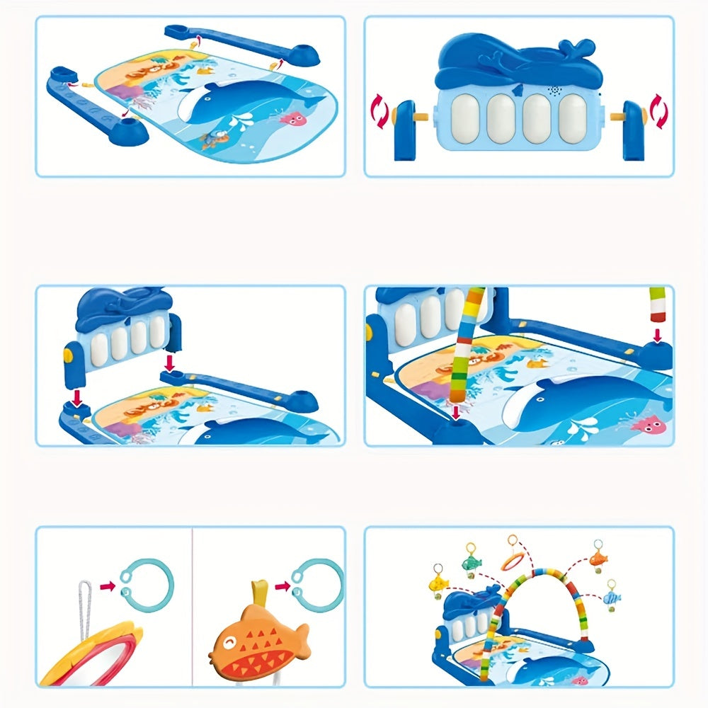 6 oydan 3 yoshgacha bo‘lgan chaqaloqlar uchun musiqa va fitness rack bilan ko‘p funksiyali kit fish foot piano bilan musiqa o‘ynash o‘yinchoq