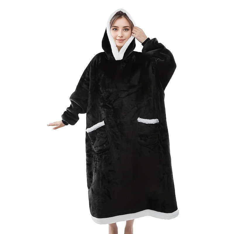 Manta vestible de franela extragrande para adultos, sudadera suave y cálida con bolsillos