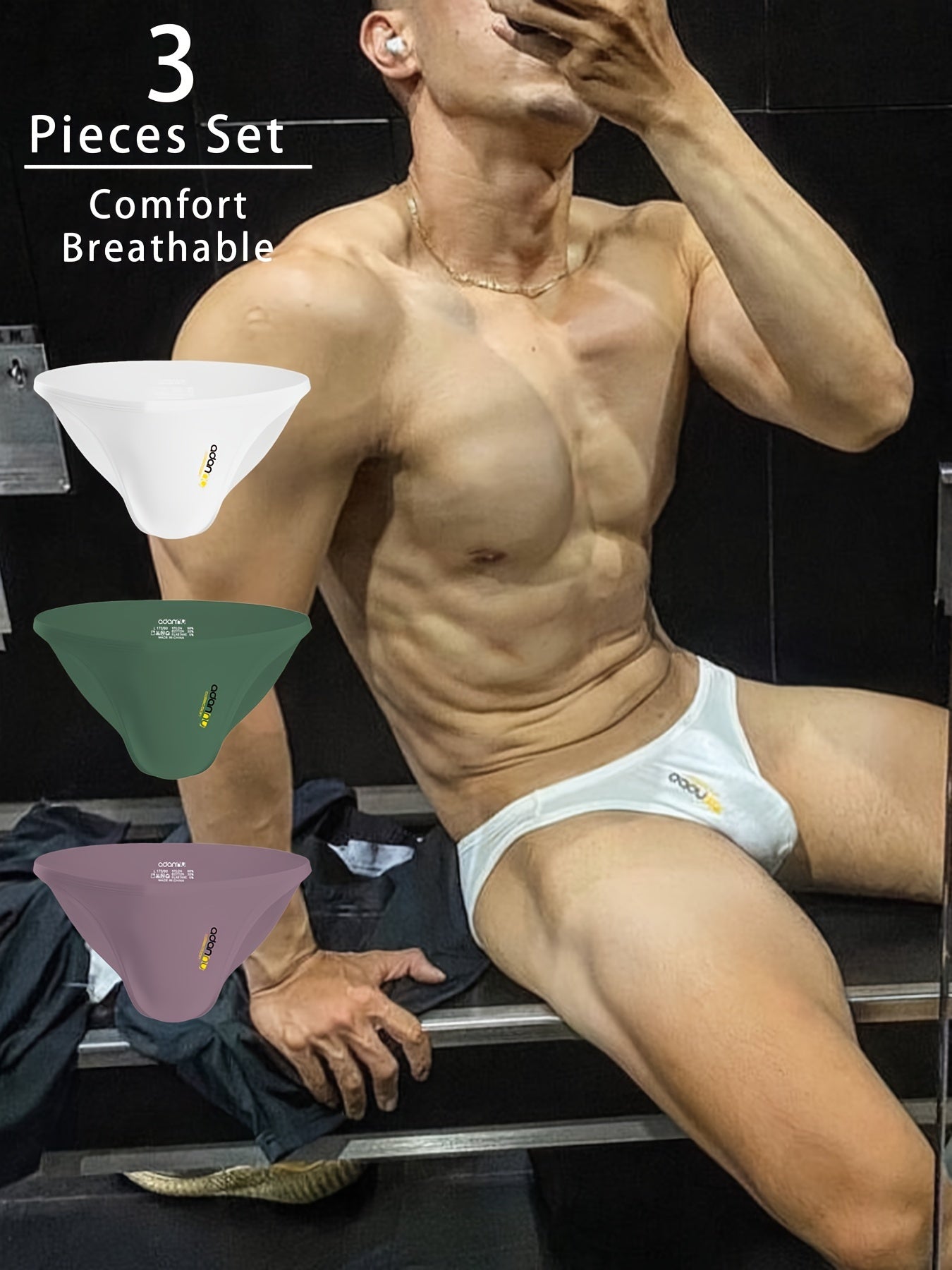 3 ta erkaklar uchun modal ichki kiyim, cho'ntak detali bilan, past bel, nafas oladigan va cho'ziluvchan, yugurish, sport va tasodifiy kiyim uchun