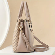 Women's Tote Bag with Plaid Pattern PU Zipper Closure Large Capacity in Khaki Green Black