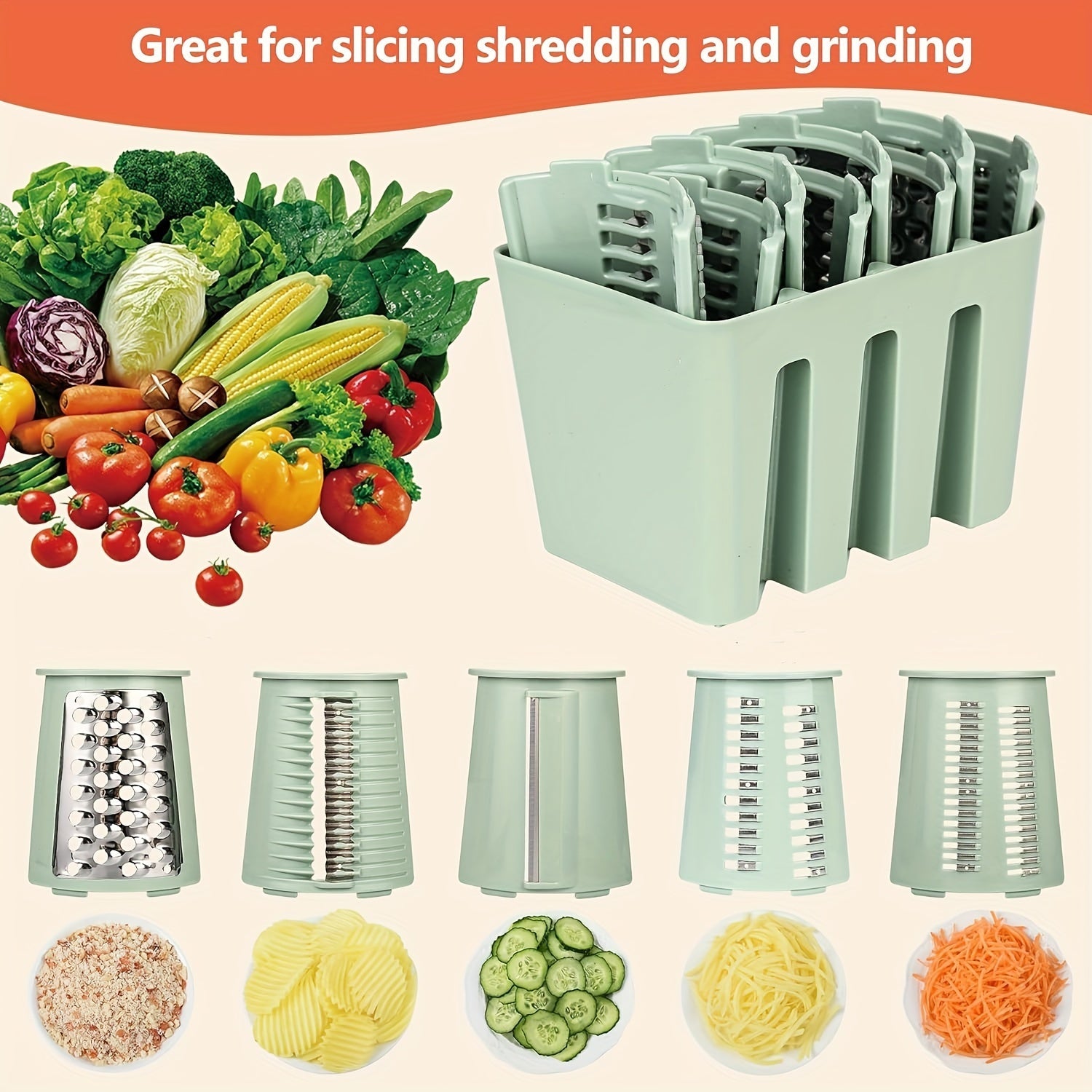 Multi-Functional 5-in-1 Vegetable Slicer with Grater Dicer Shredder and Storage