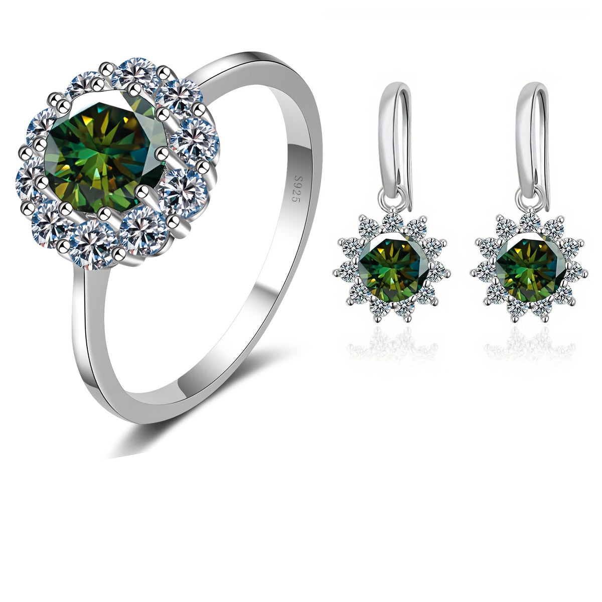 Moissanite Jewelry Set with Ring and Earrings 1 Carat Sterling Silver Engagement Gift