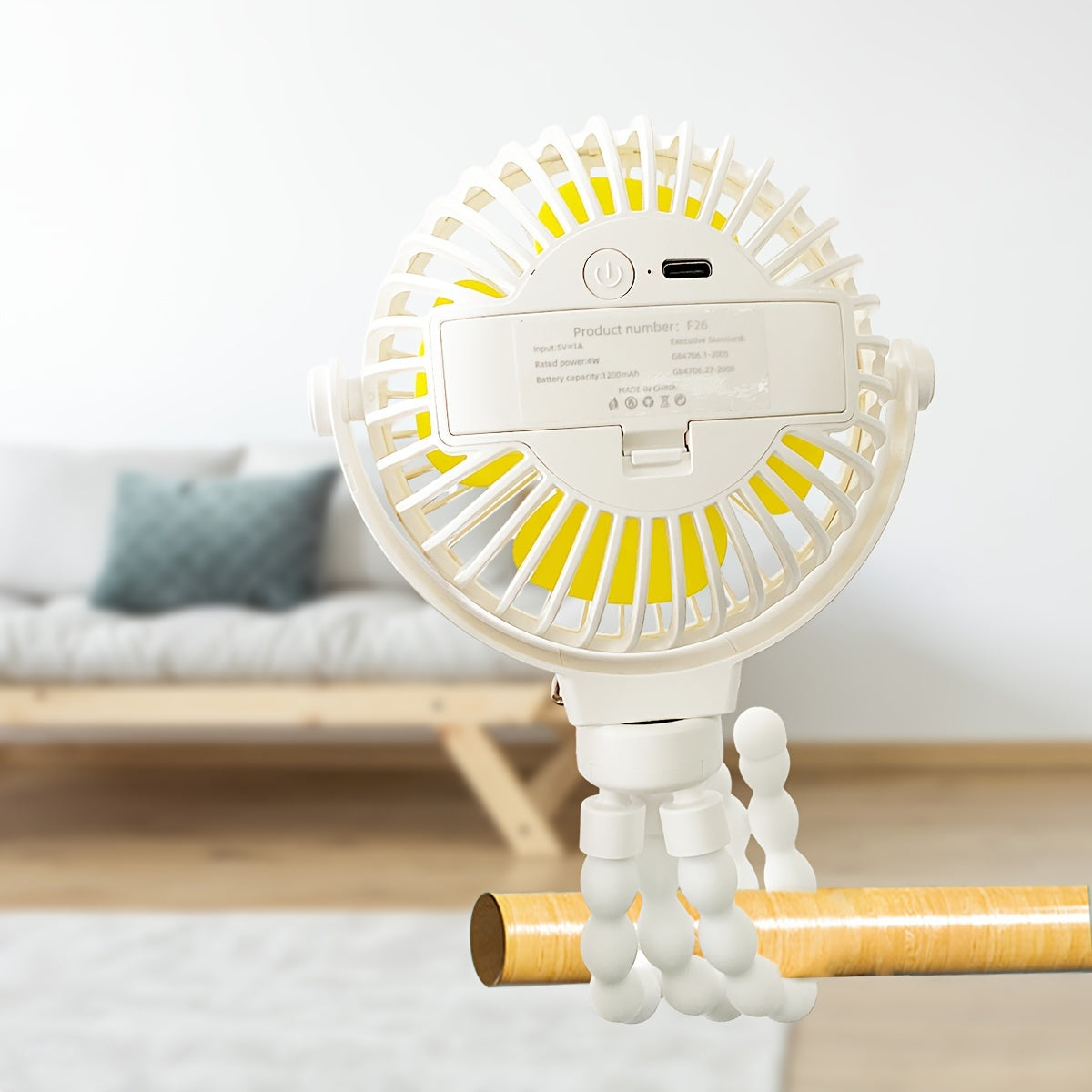 Mini Clip-On USB Fan with Flexible Legs Rechargeable Portable Personal Stroller Fan