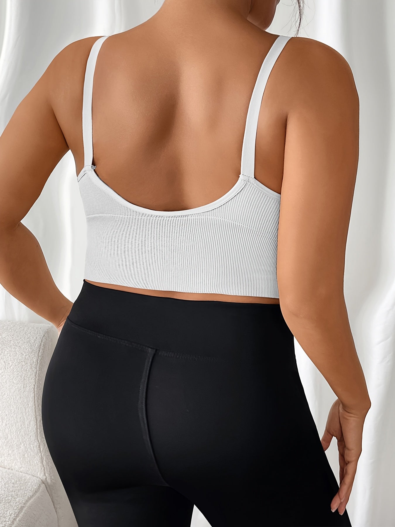 Women's Plus Size Sports Bras Ribbed Wireless High Elasticity Removable Pads Black White Brown Navy Blue Set