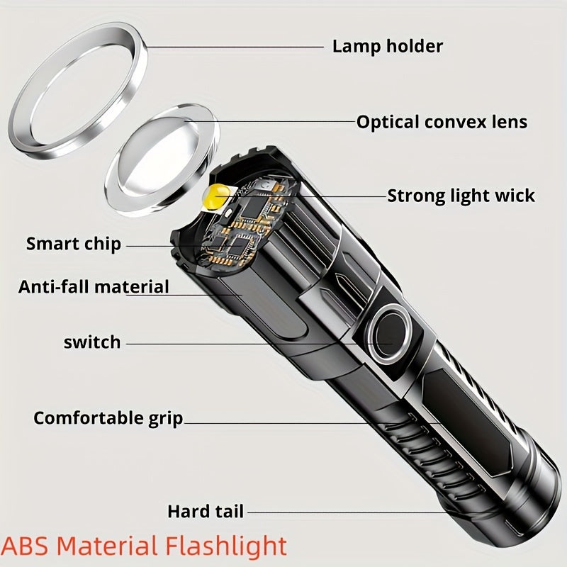 Rechargeable Handheld Flashlight with Wide Zoom Beam for Outdoor Exploration Work Lighting