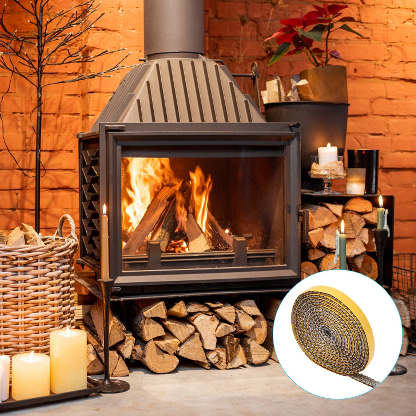 Flat Stove Rope Sealant Strip for Wood Burning Ovens Fireplaces 3mm x 10mm x 2m