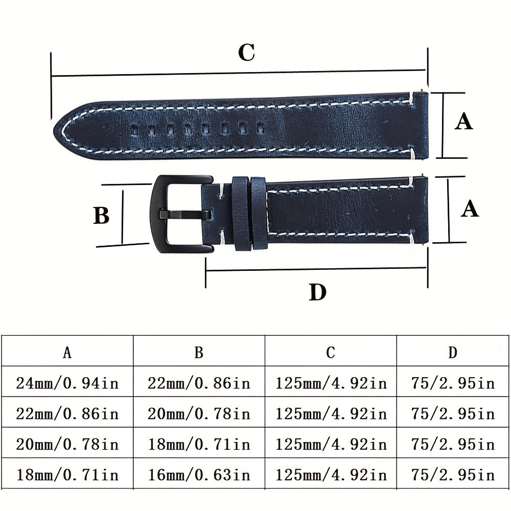 Retro Cow Leather Watch Band 20mm 22mm 24mm with Quick Release Buckle