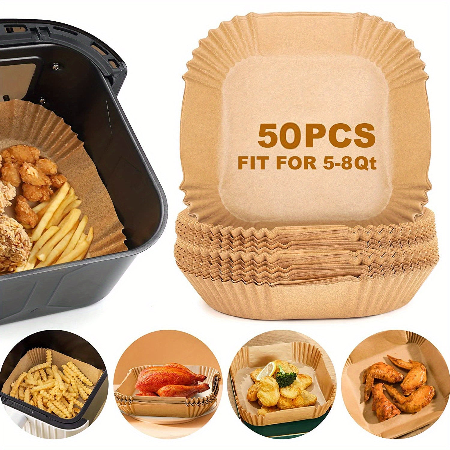 Disposable 8-Inch Square Parchment Paper Liners for Air Fryers and Microwave Ovens