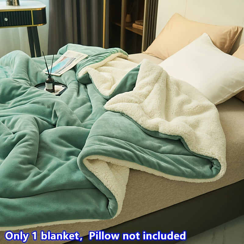 Green Matcha Fleece Blanket Double Layer Soft Throw for Bed or Sofa Water Washed Polyester