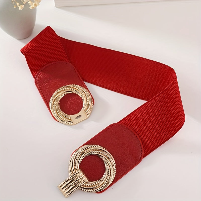 Женский широкий эластичный пояс с двойной спиральной пряжкой-кольцом для платьев и пальто
