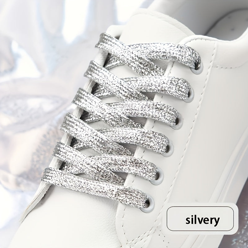 Unisex Pearlescent Colorful Shoelaces 120Cm Glitter Silk White Black