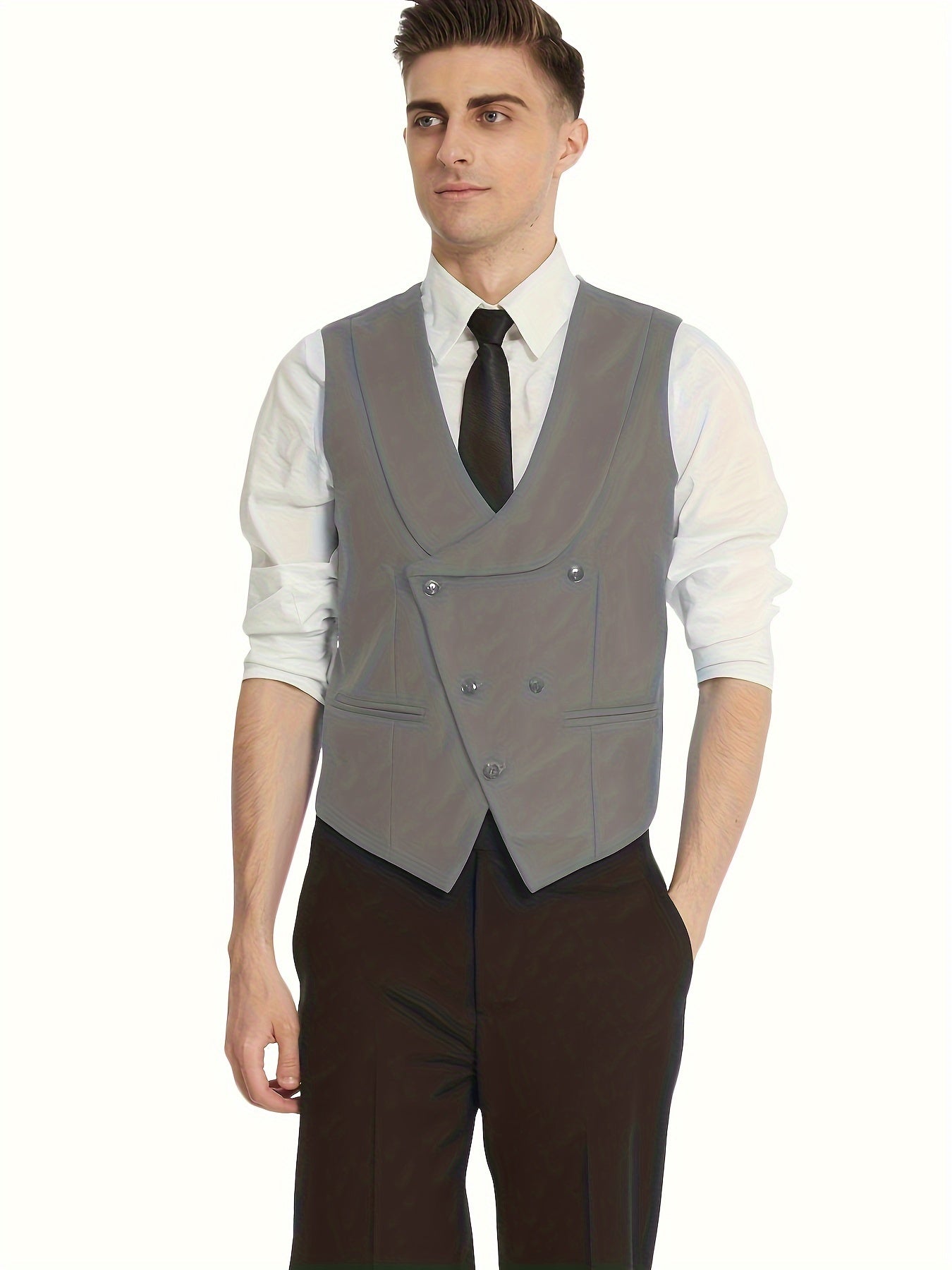 Мужской классический костюм из 3 предметов из вискозы однотонного цвета с вырезом-отложным для деловых встреч и свадеб