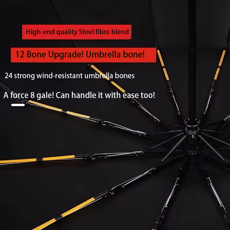Unisex Automatic Umbrella with 24 Reinforced Ribs Foldable Portable for Rain and Sun