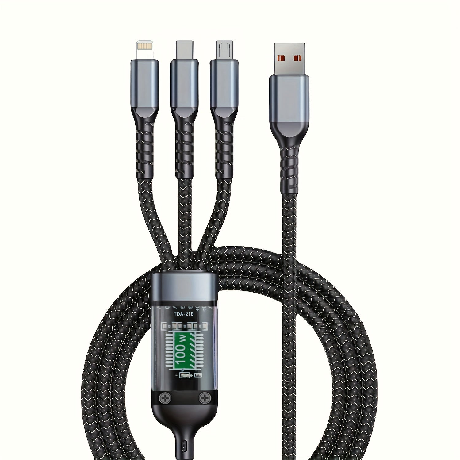 3-in-1 Fast Charging USB Cable Nylon Braided with LED Display for iPhone 14 13 12 11