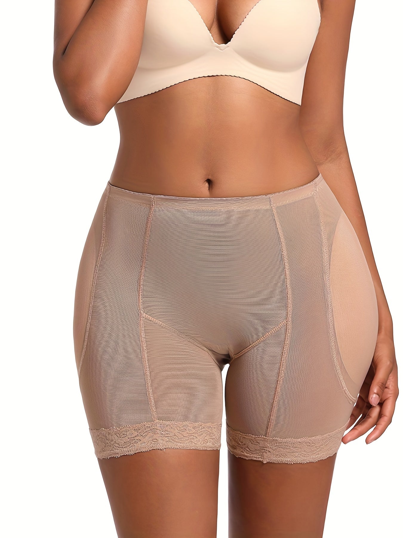 Women Mesh Shaping Shorts Tummy Control Butt Lifting Knit Fabric Solid