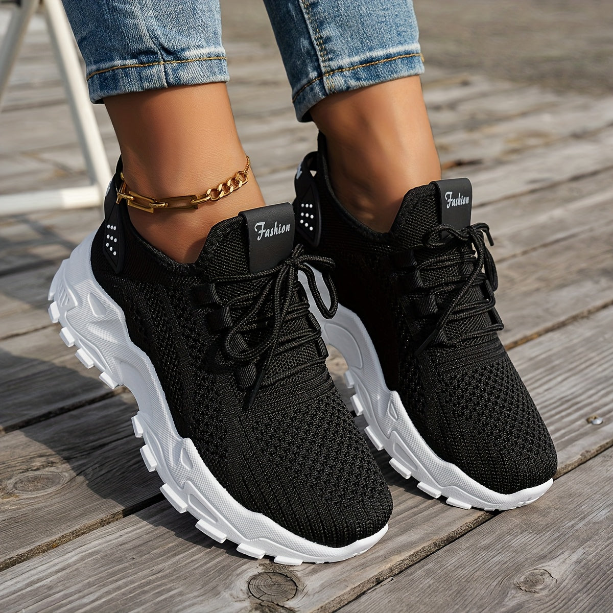 Women’s White Casual Sneakers, Breathable Elastic Upper, Plus Size