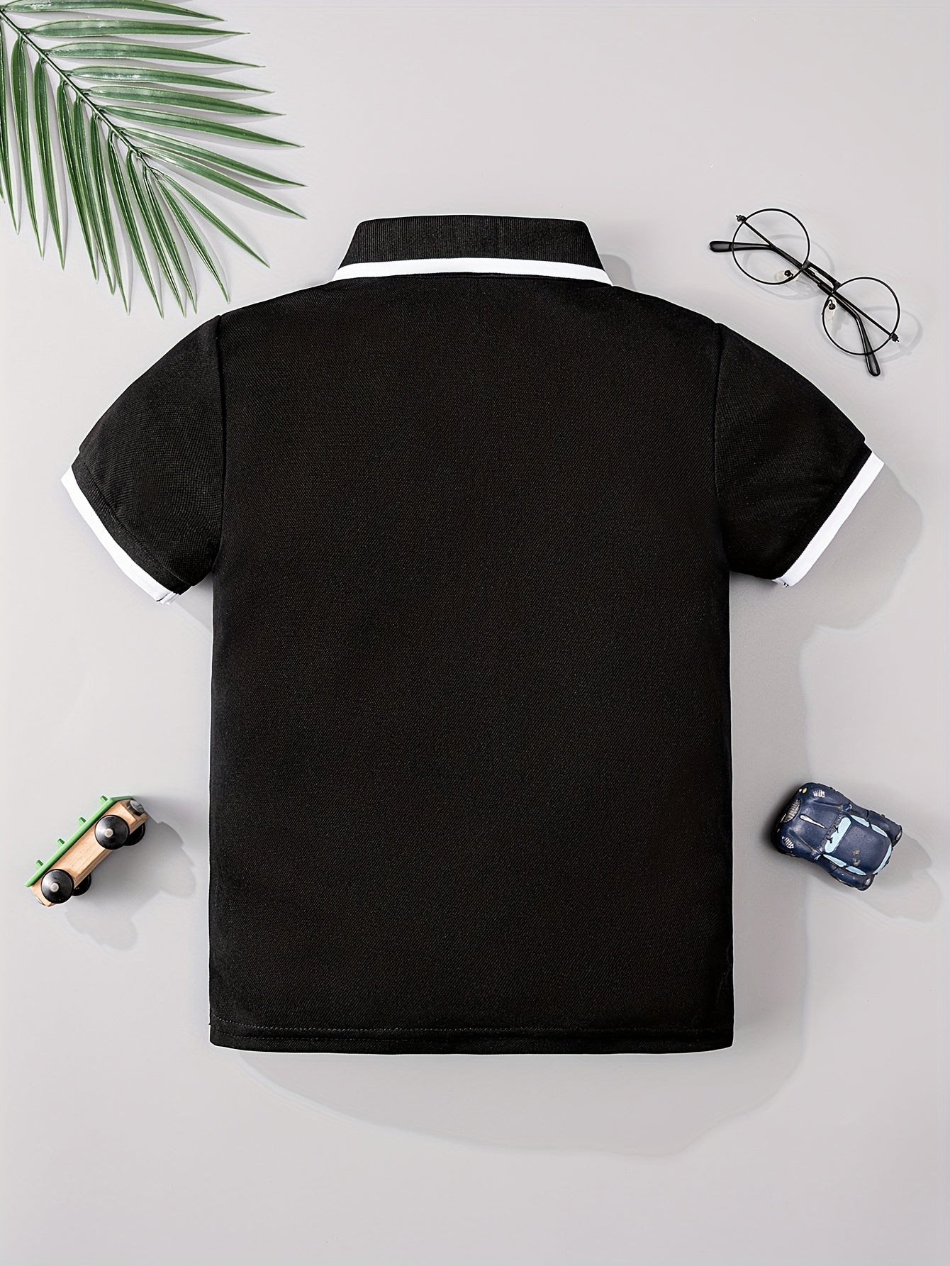 Boys Summer Black and White Knit Shirt Short Sleeve Pocket Casual Top