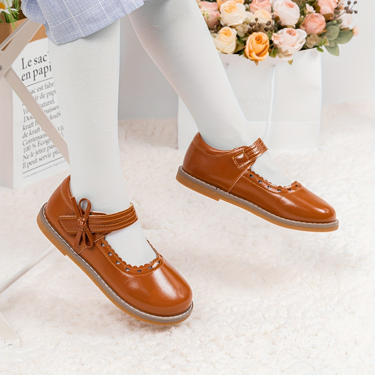 Детские кожаные туфли на каблуке с бантом, круглым носком, осень-зима, однотонные