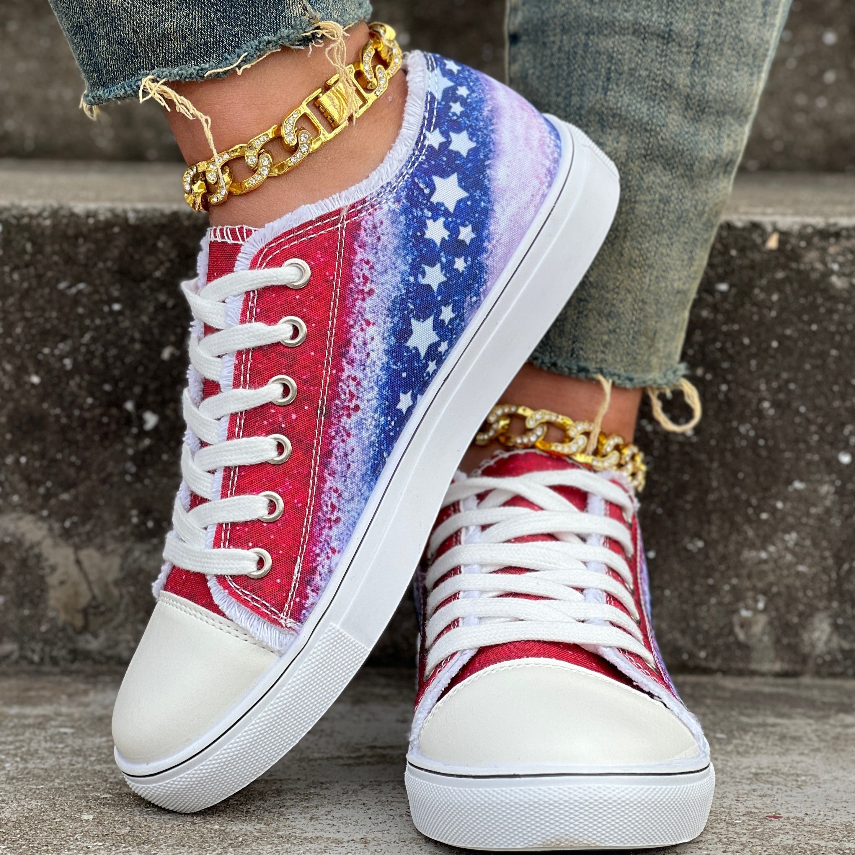 Women's Canvas Casual Shoes, Star Pattern, Lightweight Outdoor Sneakers