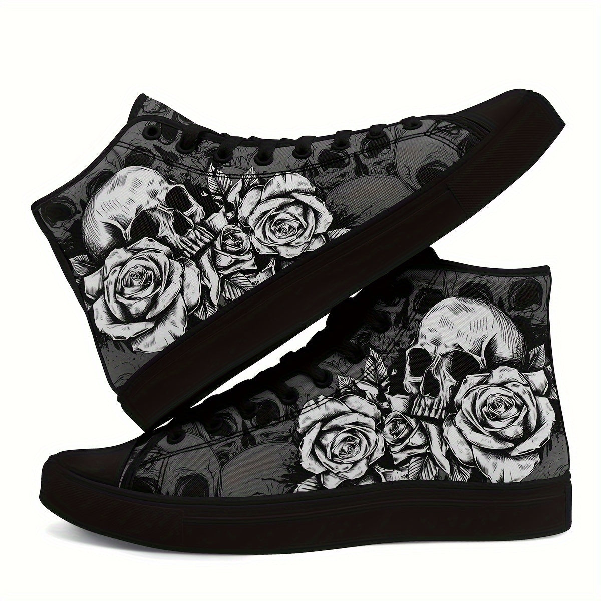 Skull and Rose High-Top Canvas Shoes Breathable Durable Outdoor Casual Sneakers