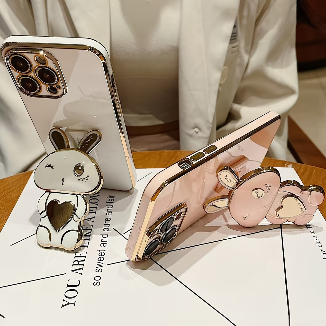 Electroplated Rabbit Stand Case for iPhone Models TPU Cartoon Holder and Stand
