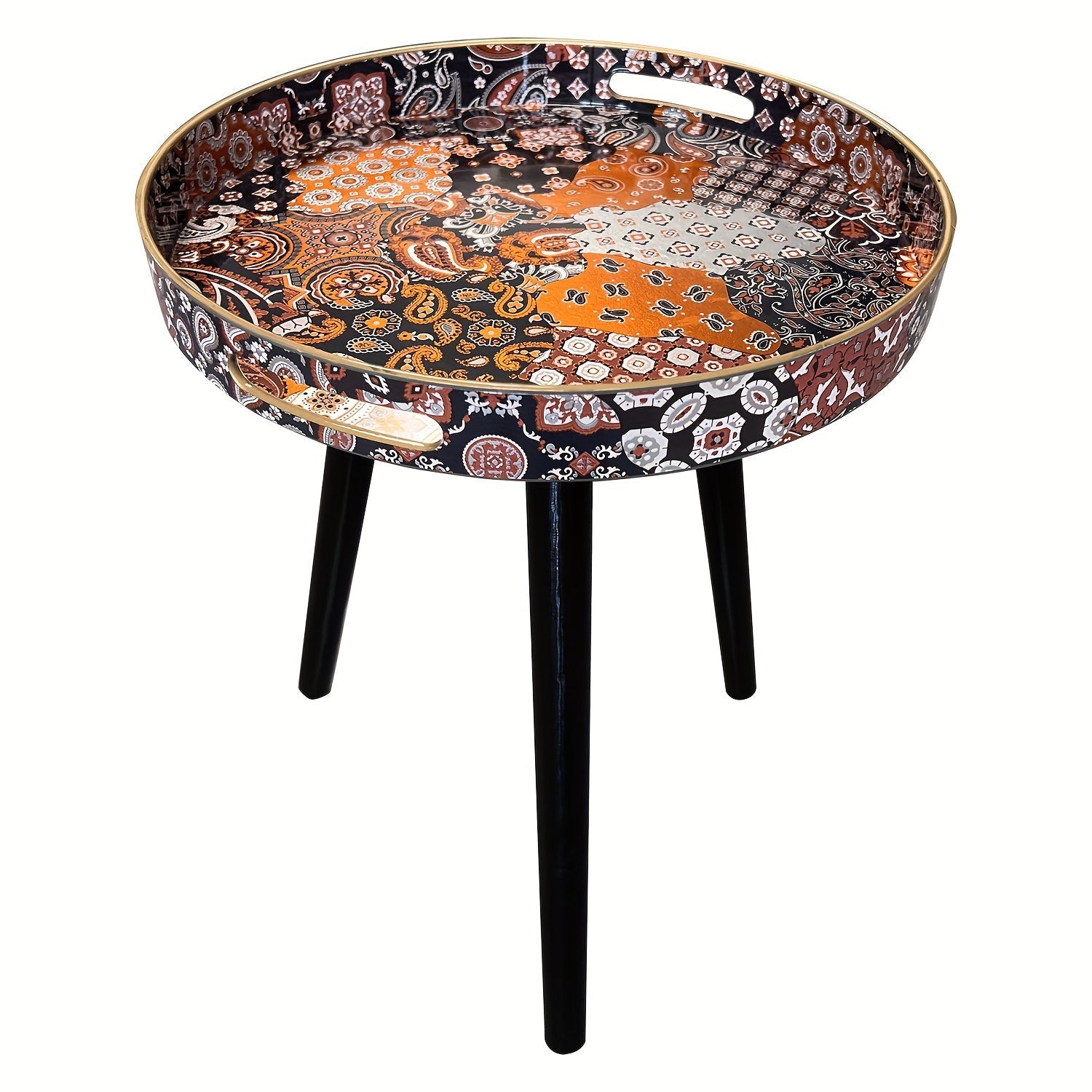 Mesa de café de estilo bohemio con patas de madera para sala de estar o dormitorio