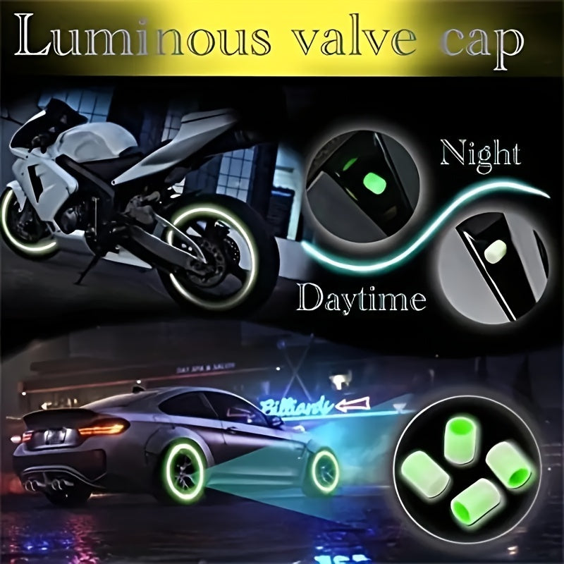 Universal Fluorescent Valve Stem Cap Set 4/8/12 Pcs Car Luminous Caps