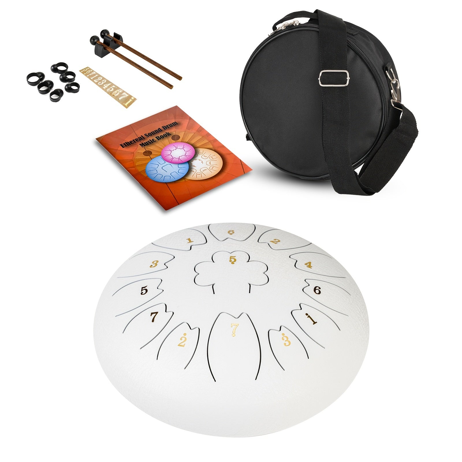 30.48 cm Steel Tongue Drum in C Key Petal Shape with Mallets Carry Bag and Music Book for Meditation Yoga and Music Performances