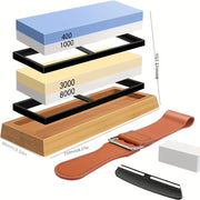Knife Sharpening Kit 8 Pieces Whetstone Bamboo Holder Angle Guide Strop