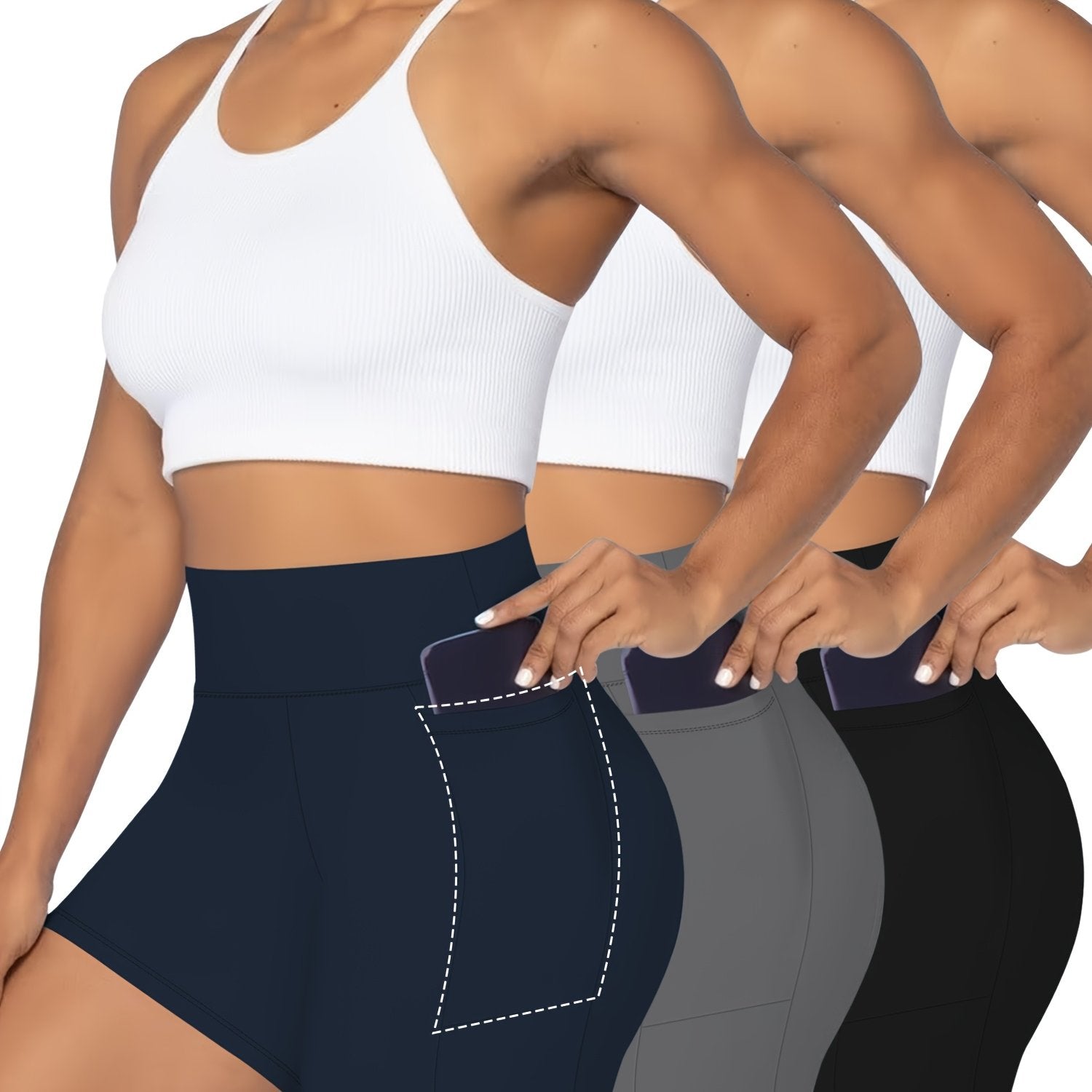 Plus-Size ayollar uchun yuqori belli, popo ko'taruvchi shortlar, bir rangli yozgi shakllantiruvchi kiyim