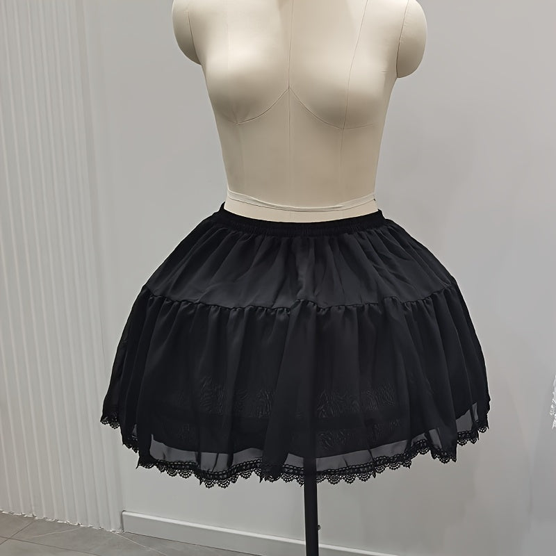 Petticoat Tutus for Women with Short Puffy Skirts Lace Trim Double Layered Steel Hoops Elastic Waist 88.9-127 cm