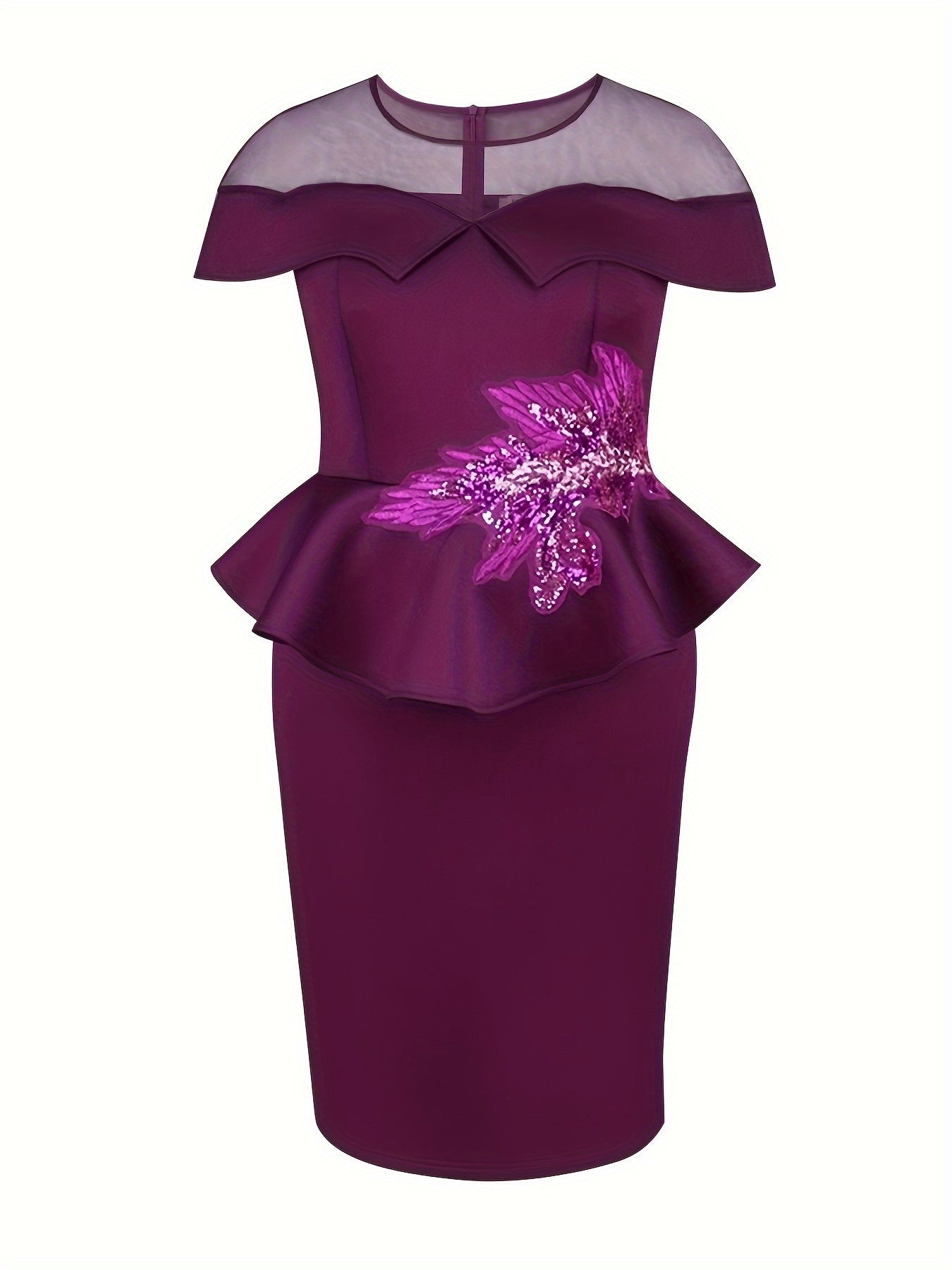 Plus Size Women's Sequin Bodycon Party Dress with Peplum Hem Summer Evening Gown