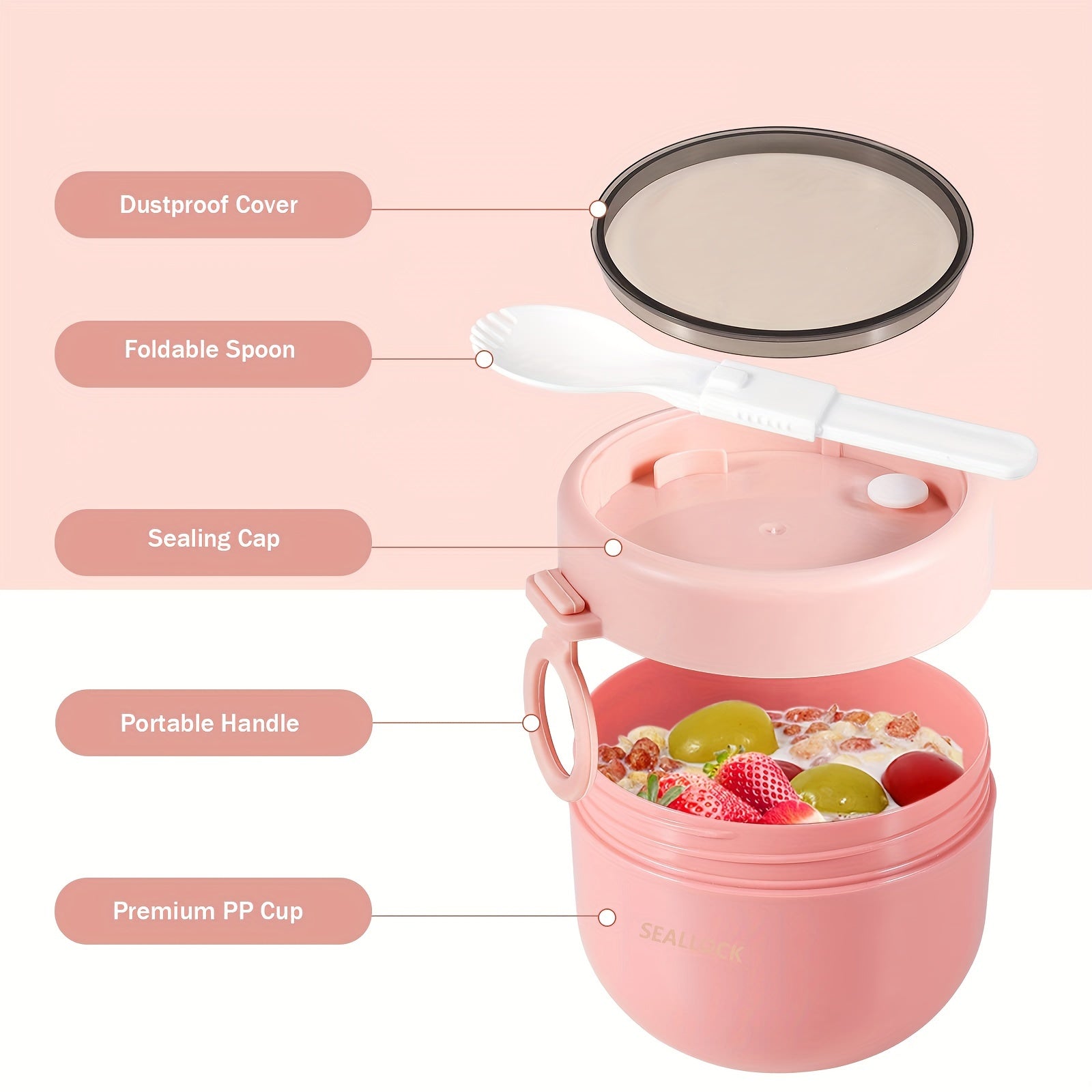 20oz Leak-Proof Plastic Oatmeal and Yogurt Storage Containers with Lids and Spoon