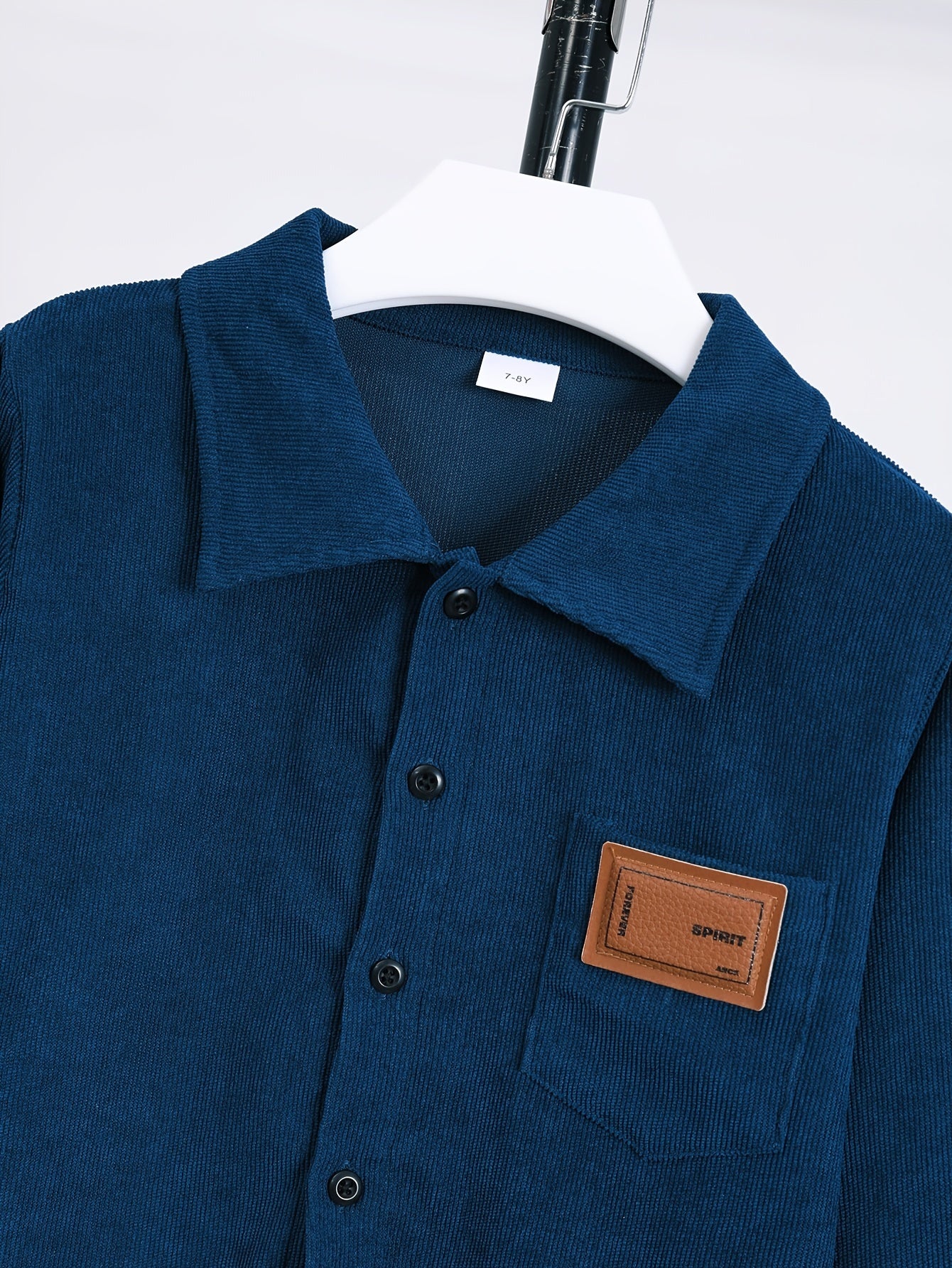 Kids Boys Navy Blue Corduroy Two-Piece Set with Shirt and Pants