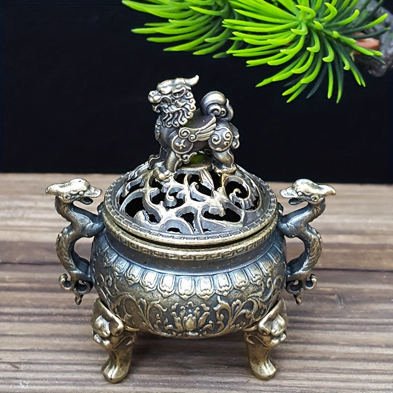 Metal Incense Burner with Lid and Three Legs for Home Decor and Holidays
