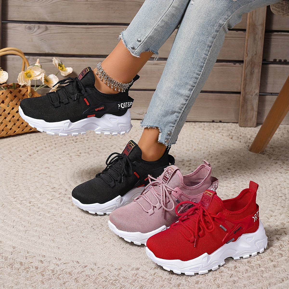 Women's Breathable Knit Sneakers Lightweight Casual Low-Top Running Shoes