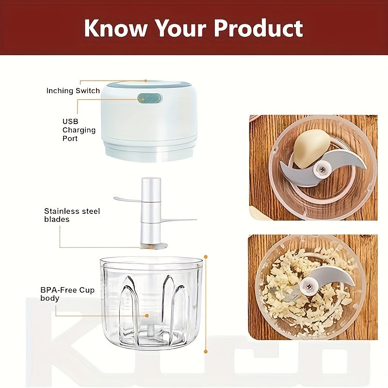 Electric garlic chopper 250ml wireless USB rechargeable vegetable fruit meat cutter