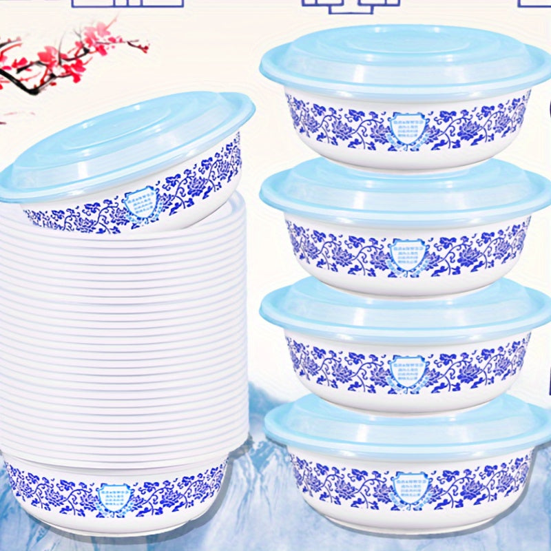 Set of 22 Blue and White Porcelain Meal Prep Containers 450ml with Lids