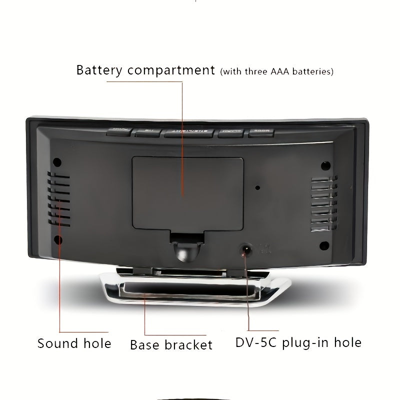 LED Alarm Clock with Curved Mirror Screen and Sleep Temperature for Bedroom Office and School
