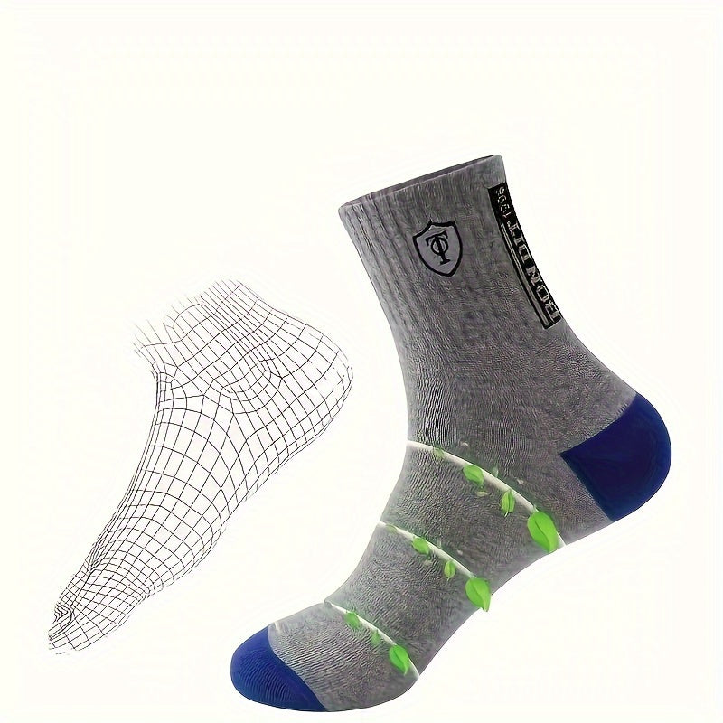 Men's Crew Socks Pack of 5 Soft Durable Ribbed Cuffs Black Blue Shield Design