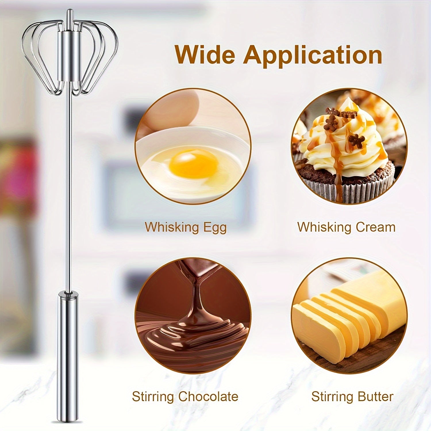 Stainless Steel Whisk and Milk Frother for Baking Eggs and Cream Kitchen Tool